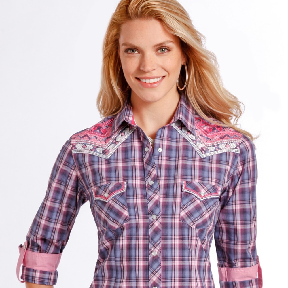 Antique Ombre Pink Plaid Button Up